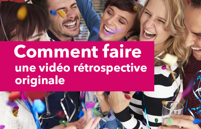 un groupe de collègues fête la fin dans une vidéo rétrospective